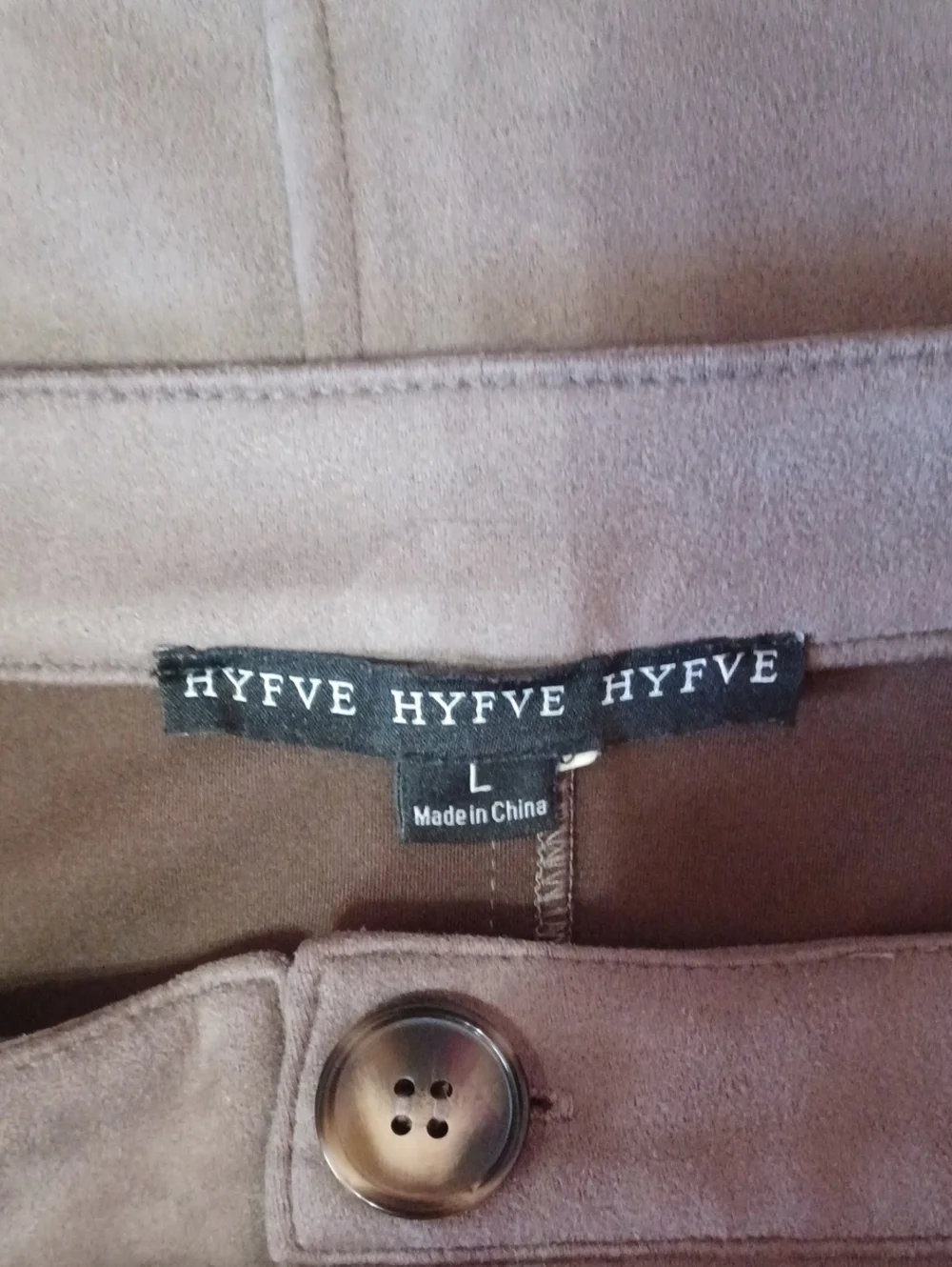 HYFVE Taupe Faux Suede A-Line Mini Skirt Button Closure Pockets High Waisted